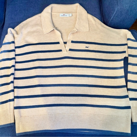 Vineyard Vines blue & beige striped sweater, size XL. - Picture 2 of 6